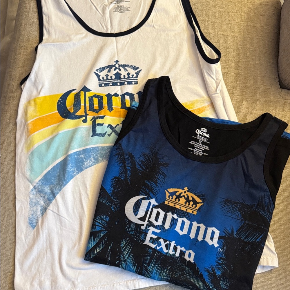 Corona Navy Blue/ White Tank Top Bundle, LG & 2XL,NWOT